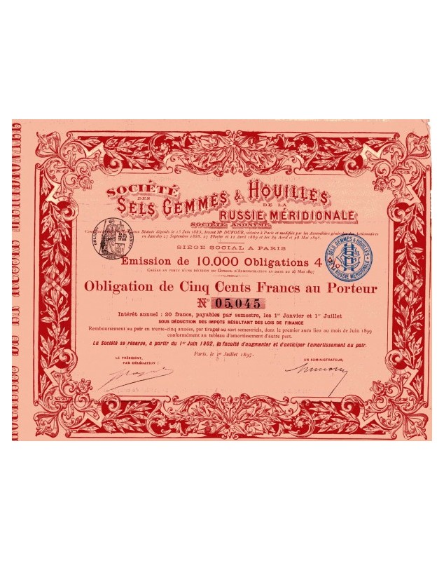 Sté des Sels Gemmes & Houilles de la Russie Méridionale. 1897