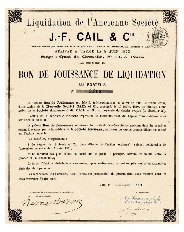 Liquidation de l'Ancienne St J.F. Cail & Cie
