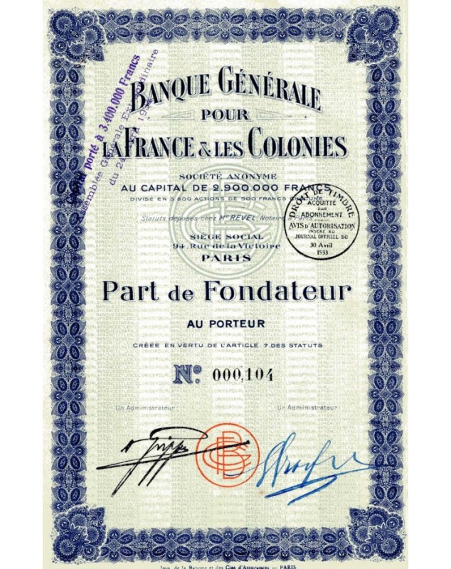 Banque Générale pour la France & les Colonies