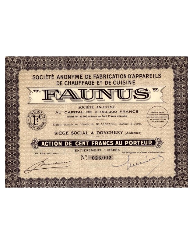 S.A. FAUNUS. Fabrication d'Appareils de Chauffage et de Cuisine