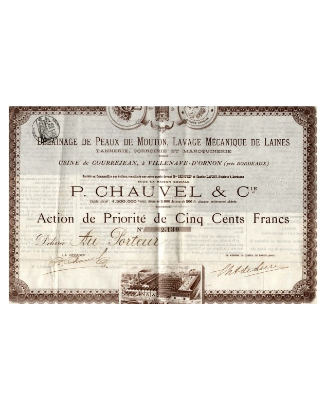 P. Chauvel & Cie. Délainage de Peaux de mouton, Lavage de Laines