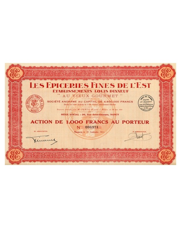 Les Epiceries Fines de l'Est. Ets Louis Dixneuf ''Au Vieux Gourmet''
