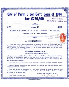 Ville de Perm - emprunt 5% 1914