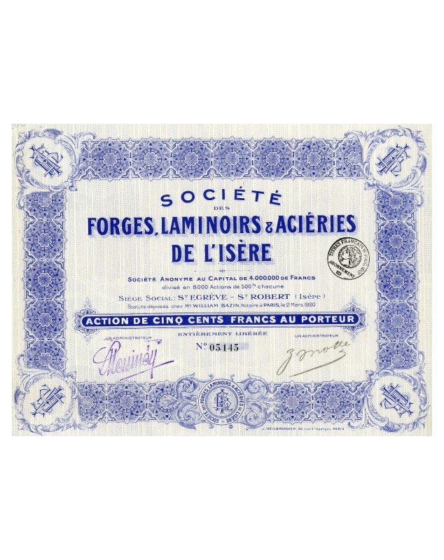 Sté des Forges, Laminoirs & Aciéries de l'Isère