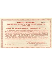 Chinese Government Tientsin-Pukow Railway 5% Loans of 1908 and 1910 