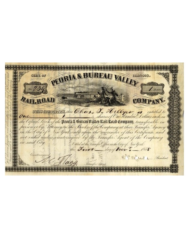 Peoria & Bureau Valley Rail Road Company Stock Certificate 