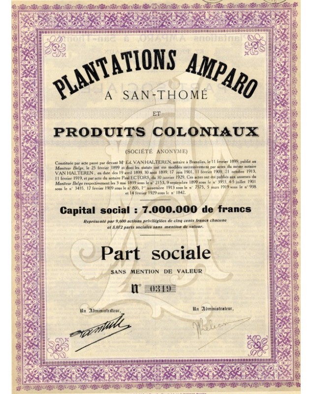 Plantations Amparo Ã  San-Thomé et Produits Coloniaux