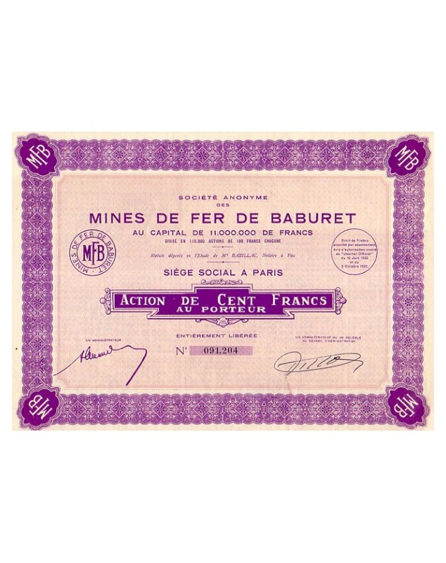 S.A. des Mines de Fer de Baburet (MFB) Aquitaine/Pyrénées Atlantiques 64